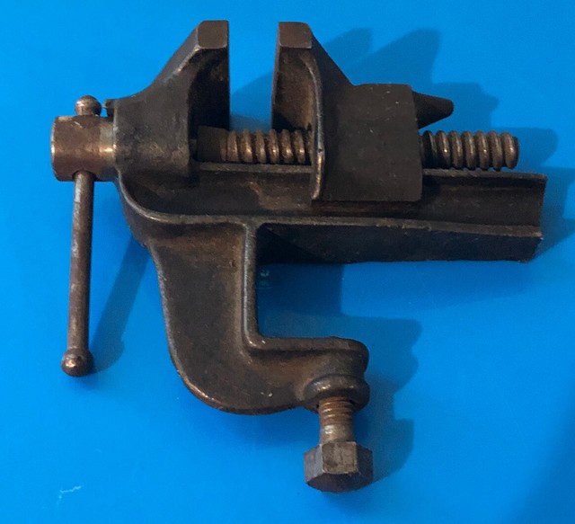 VINTAGE Small BENCH CLAMP ON VISE collectible tool jeweler 