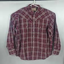 Wrangler Men s XL Pearl Snap Western Cowboy Red Plaid Long Sleeve Shirt