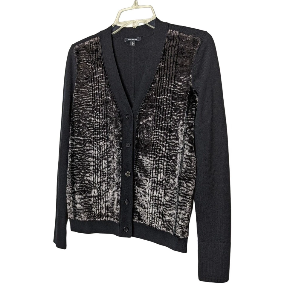 Cárdigan Suéter Rosa Tartán Manga Larga Botón Delantero Negro Mujer Talla S/P Foto 4 de 4