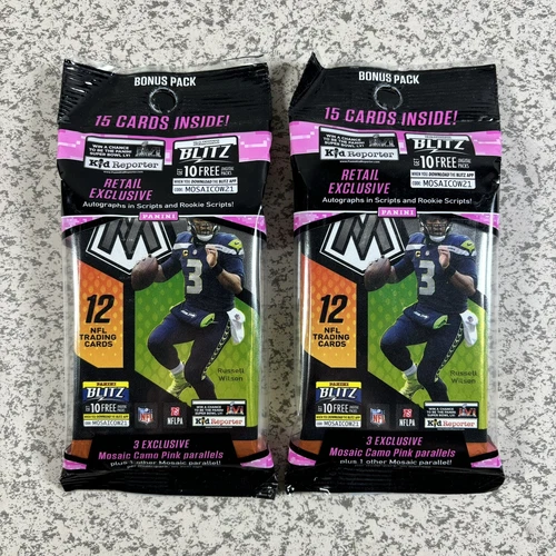 2021 Panini Mosaic Football 15 Card Cello Fat Pack Lot of 2 Camo Pink Parallels