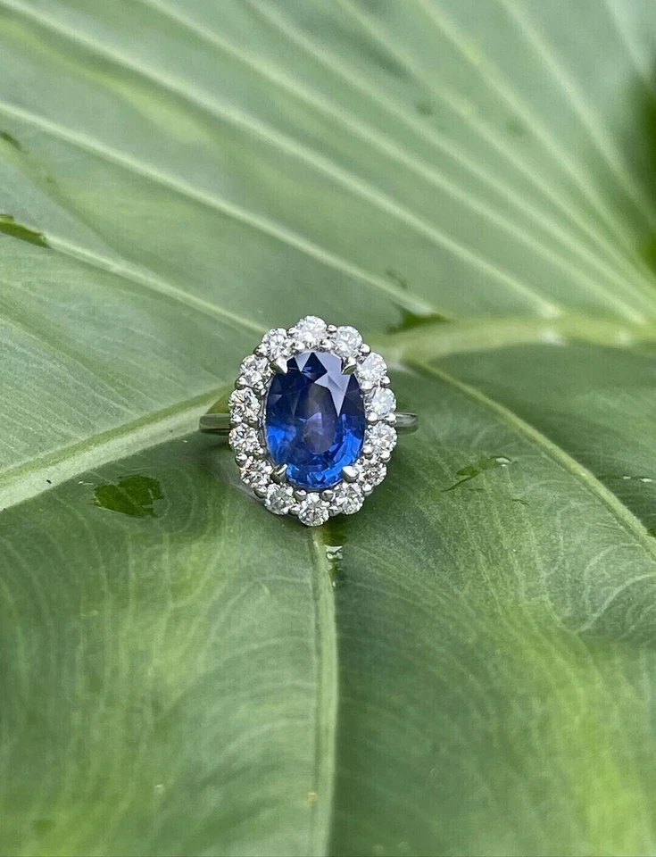 4.39 Ct Oval Cut Natural Sapphire Diamond Engagement Ring 14K Solid White Gold - Image 2 of 4