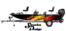 Boat Wrap Red Yellow Gray Vinyl Graphic Decal Kit Fish Abstract Splatter Line