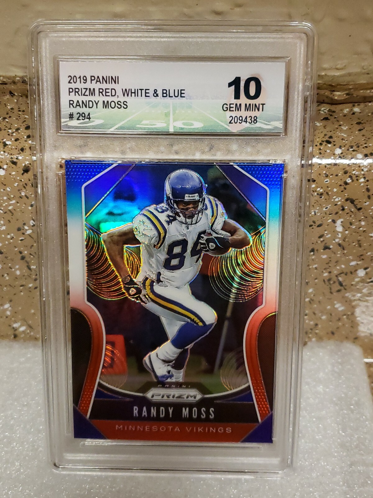 💥HOF💥RANDY MOSS💥2019 PANINI PRIZM RED WHITE💥BLUE🌟GEM🌟MINT🌟10