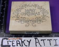 MERRY CHRISTMAS HOLLY BERRY VINE WREATH RUBBER STAMP INKADINKADO 98253 CREAKYATT