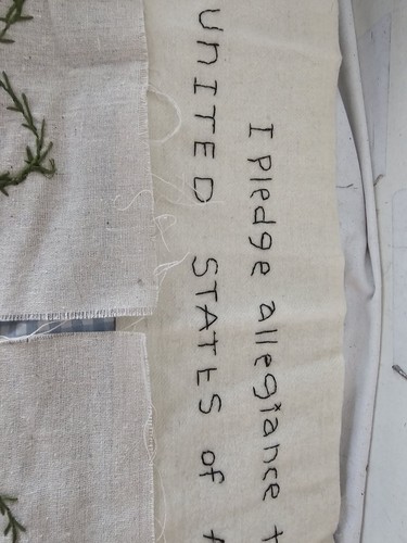 Primitive Early Look Sampler USA Pledge On Felt & Hearts On Cotton Folk Art - Picture 6 of 11