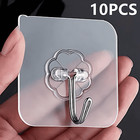 10PCS Transparent Self-Adhesive Hooks Strong Stainless Steel Key & Towel Hangers