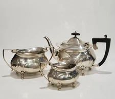 Antique 1915 Art Deco Silverplated Hard Soldered EPNS 3-Piece Tea Set -Claw foot