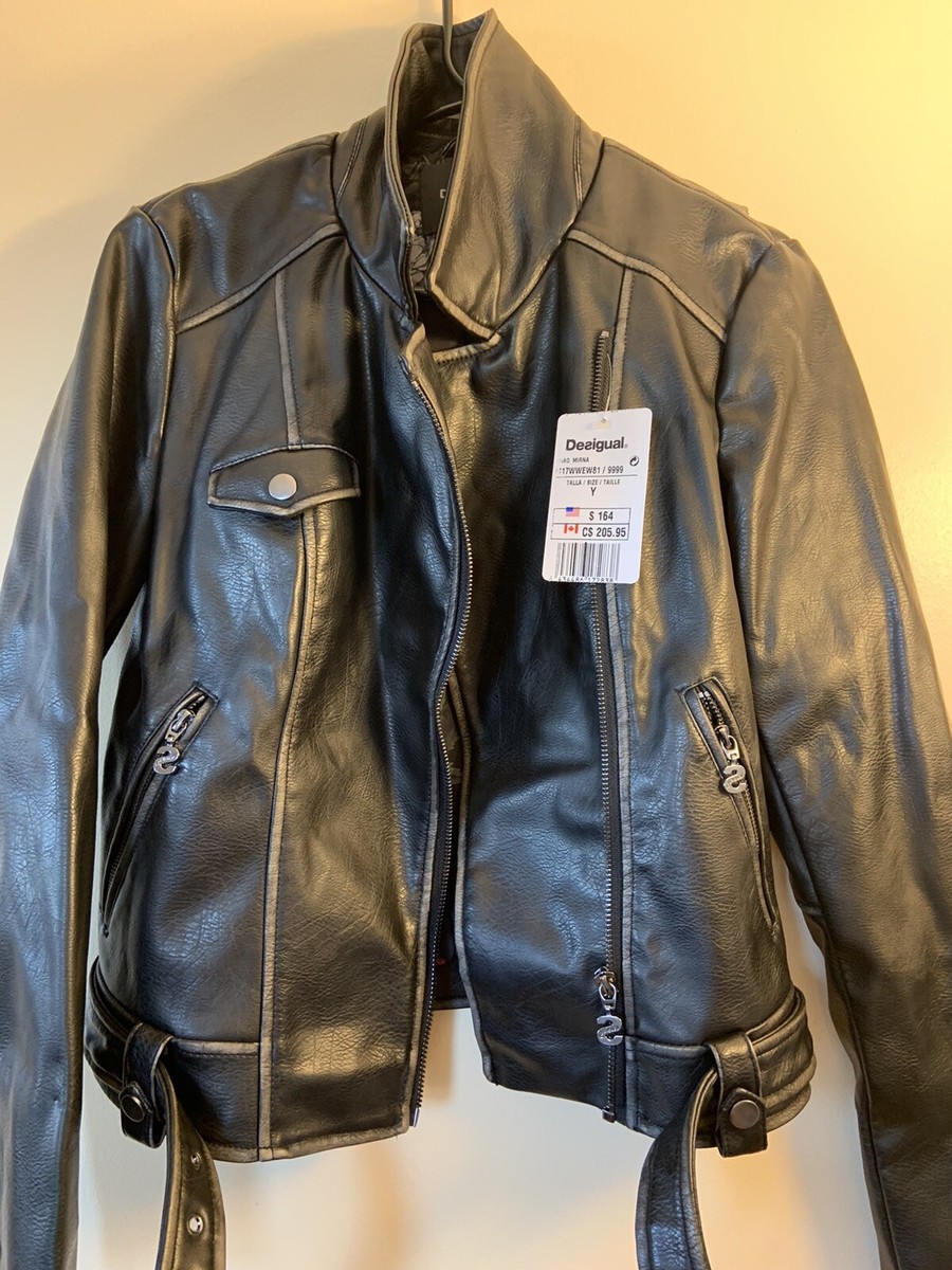 DESIGUAL Faux Leather Embroidered Moto Jacket SZ 38 | eBay