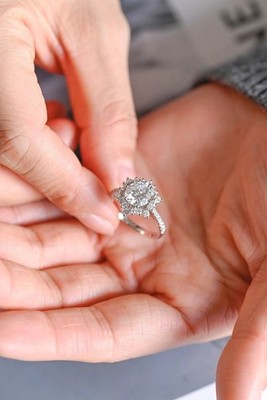 Round Cut Moissanite With 18k White Gold Plated Silver Women's Ring #137