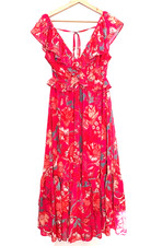 Flying Tomato, Women’s Floral Maxi Dress with Ruffles, Pink & Reds, Size Large