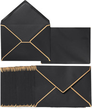 50 Pack A4 Envelopes Black 4X6 with Gold Border, 4.25X6.25