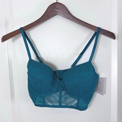 NWT Auden 34B Bra Lined Demi Underwore Adjustable Straps  Blue Green Lace