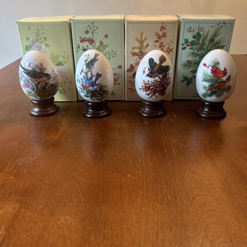 Vintage Avon Four Seasons Porcelain Egg Series - Set of 4 W/ Stands New In Box