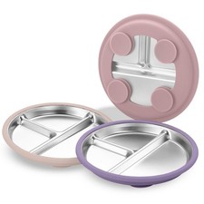3Pack Stainless Steel Kids Plates, 8.1" Divided Kids Plate with Removable Sil...