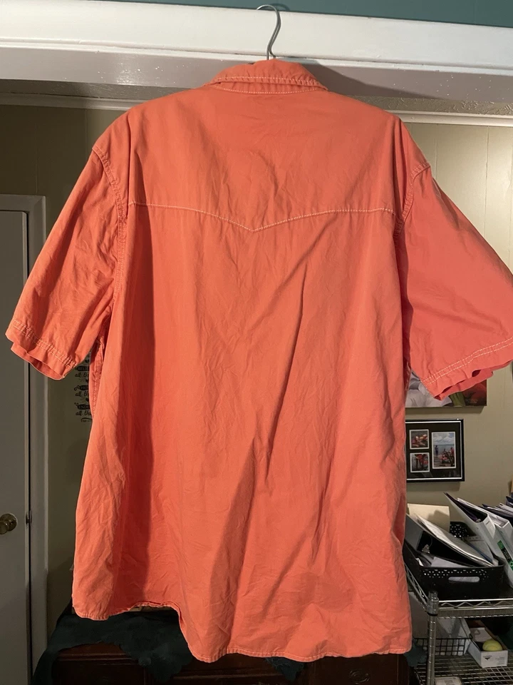True Religion Men's Orange Denim Pearl Snap Western Shirt 3XL  Orange Stitch.Y2K - Image 4 of 4