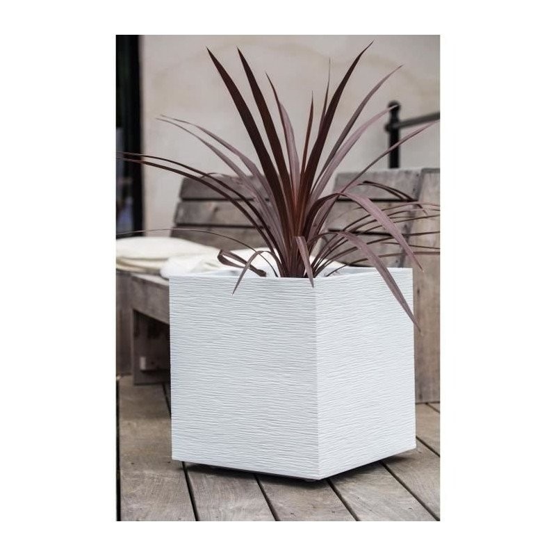Pot carré Graphit EDA 35 L blanc cérusé bac à fleurs extérieur - 3