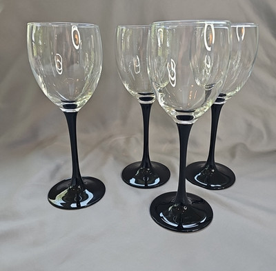 Luminarc France Domino Black Stem White Wine Glasses, Clear Bowl Set of 4, 8 oz