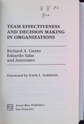 Team Effectiveness and Decision Making in Organizations Jossey Bass Business & M