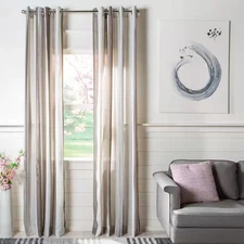 Beige/White Striped Grommet Sheer Curtain - 52 In. W X 84 In. L