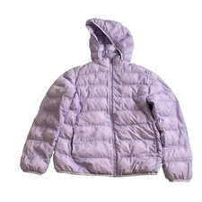 Uniqlo Puffer Jacket Girls 11-12 Purple Lavender Hooded Lightweight Packable