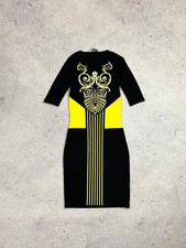 Gianni Versace Black Yellow Patterned Stretch Knit Bodycon Dress Size 38
