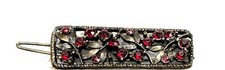 Vintage Pewter-color Red Rhinestone Hair Barrette, unknown metal