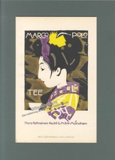 Marco Polo Tee Frau mit Teetasse Plakat v. Ludwig Hohlwein Original um 1920 54