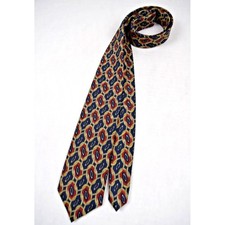 Necktie VTG 40s 50s Navy Red Tan Chain Link Ovals Foulard Silk Tie 50.5" x 2.75"