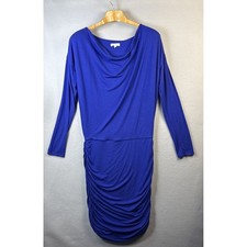 Athleta Solstice Blue Cowl Neck Ruched Long Sleeve Stretchy Dress Size M Chic