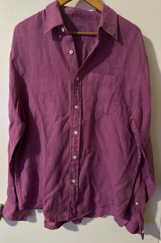Abercrombie & Fitch Linen Shirt X-Large Mens Purple Button Down Beach Vacay XL