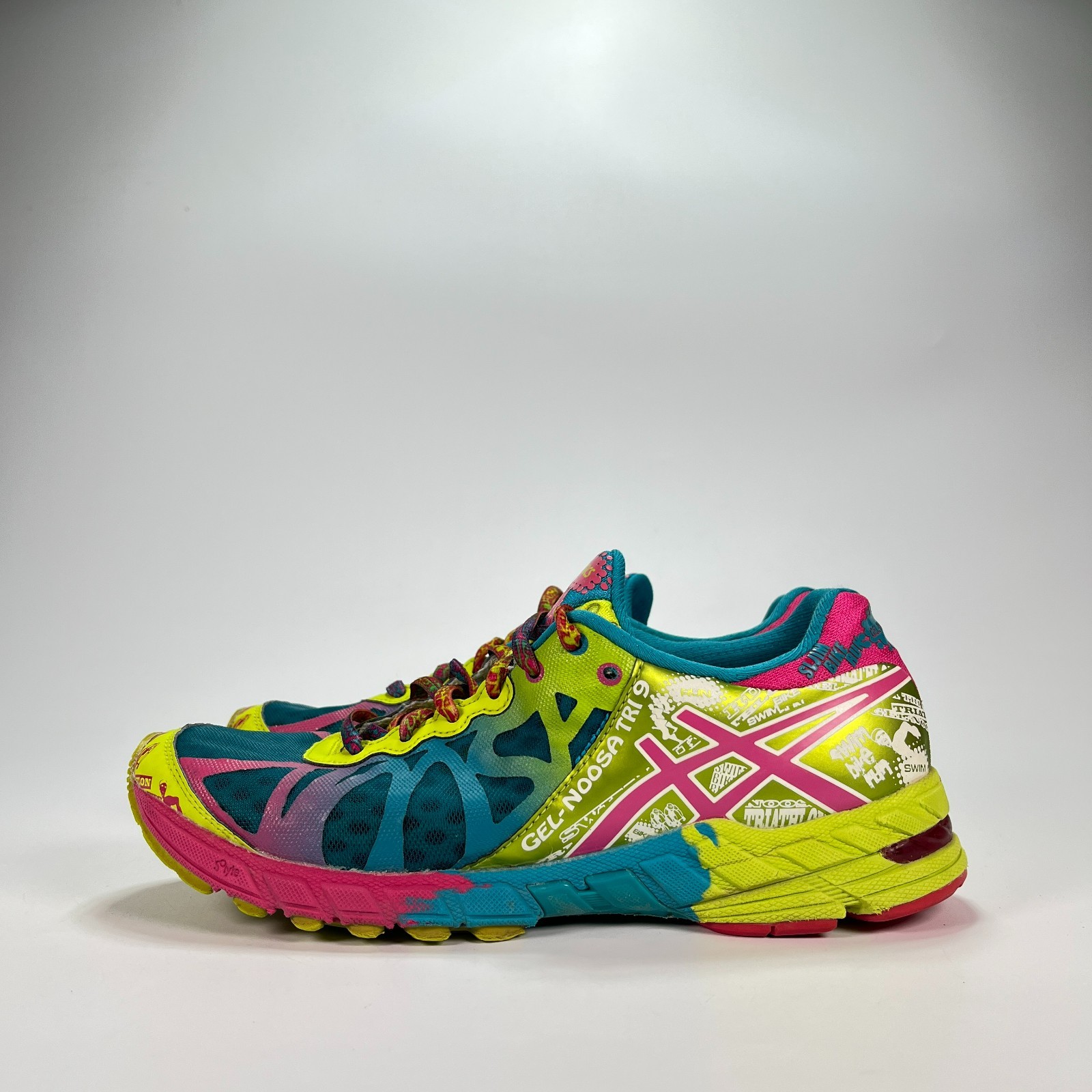 ASICS Gel-Noosa Tri 9 Blue Yellow Pink Running Shoes T458N Women's Size 7.5 thumbnail 4