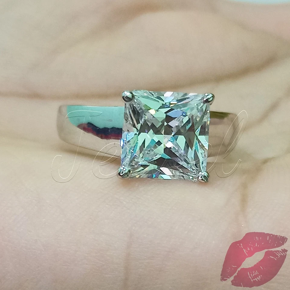 3Kt Prinzess Diamant Solitär Verlobungsring Hochzeit Ring Weißgold-Finish Silber - Bild 3 von 4