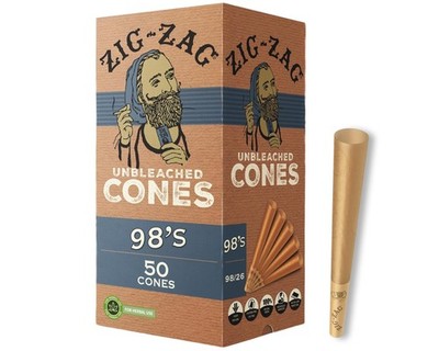 Pre Rolled Cones 98 s Size (50 Pack) Unbleached - Slow Burning Pre Rolled Con...