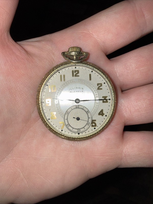 Illinois 19 Jewels Gold Mechanical Wind Up Vintage Pocket Watch