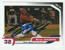 Brian O'Keefe Signed 2018 Grandstand Palm Beach Cardinals Card Auto COA
