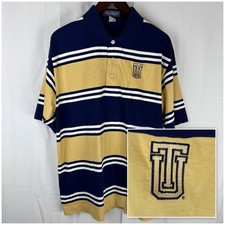 Tulsa Golden Hurricane Page and Tuttle Golf Polo Gold Blue Striped Medium TU