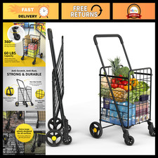 Foldable Shopping Cart with 360  Swivel Wheels  Lightweight Utility Cart for Gr