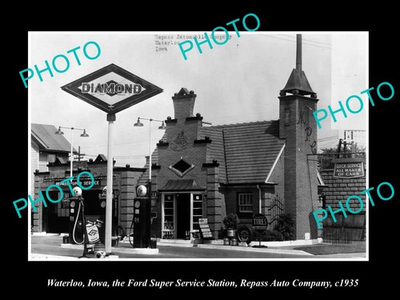 #ad #ad Waterloo Iowa The Diamond Gas Station c1935 Old Large Historic Photo AU $9.00