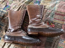 Vintage LL Bean Maine Hunting Shoe Boots 12" Script Label Mens 12D Nibble
