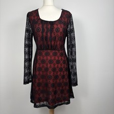 Joe Browns Black & Red Lace Mini Dress Long Sleeve Size 14 Gothic Steampunk