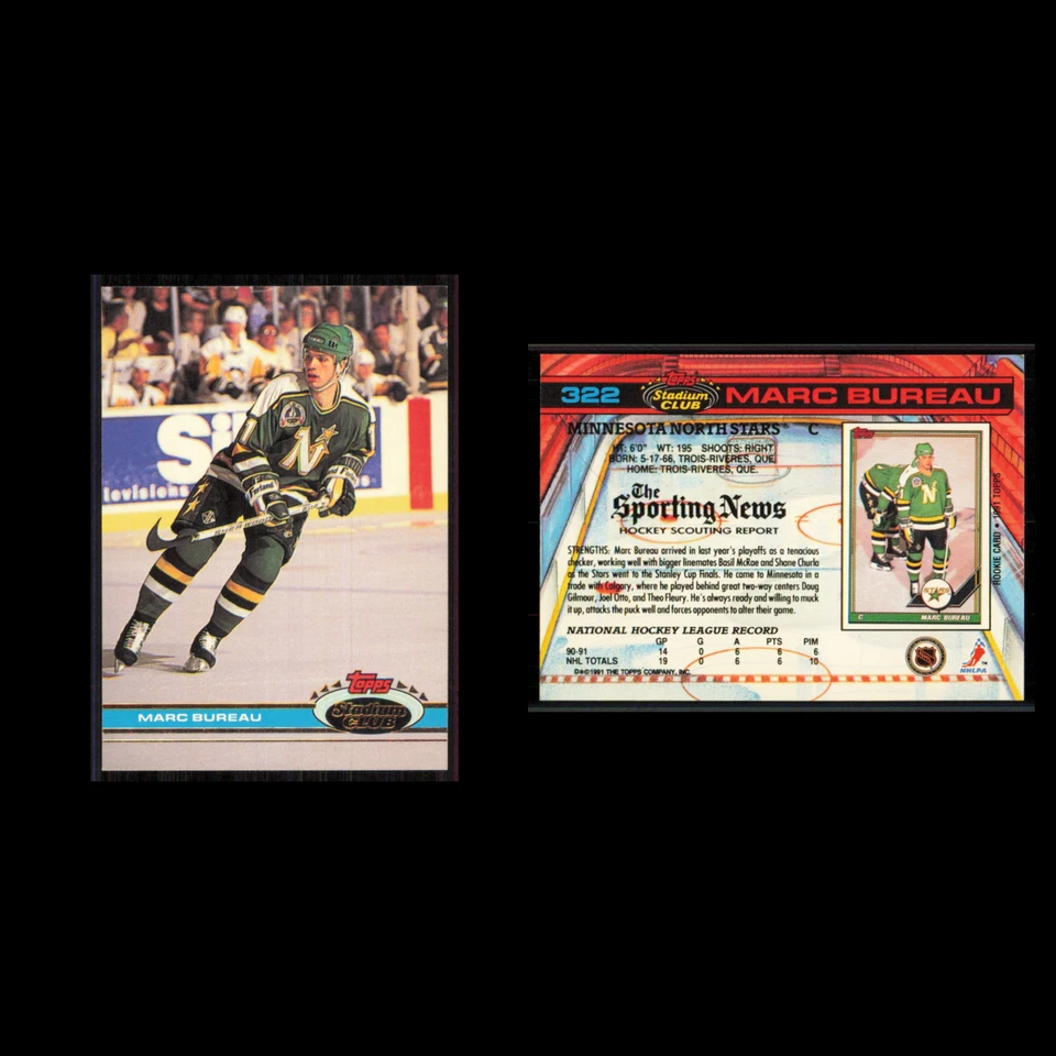 Marc Bureau #322 1991 Topps Stadium Club Minnesota North Stars Hockey Card NHL - Image 3 of 3