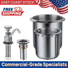 Stainless Steel Commercial Dipper Well Full Set - Faucet, 2 Bowls  Drain Kit