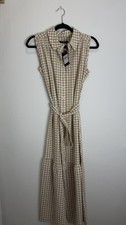 NWT Tommy Hilfiger Beige White Gingham Cottage Core Feminine Shirt Dress Size 4