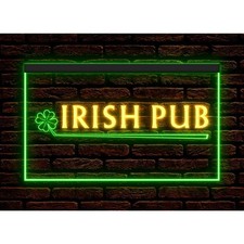 Irish Pub Beer Shamrock Bar Open Club Illuminate Neon Sign Dual Color Two Tone