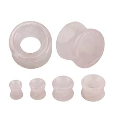 Rose Quart Stone Double Flare Concave Tunnels Ear Gauges Plugs Piercing Pair