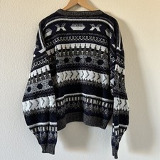 Vintage Todays News Sweater Abstract Striped Pattern 90s Grandpa Pullover XL