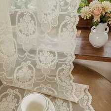 Ivory Vintage Country Floral Lace Sheer Curtains 84 Inches Long -Rod Pocket L...