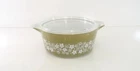 VINTAGE PYREX GREEN CRAZY DAISY SPRING BLOSSOM COVERED CASSEROLE 475-B LID 1 1/2