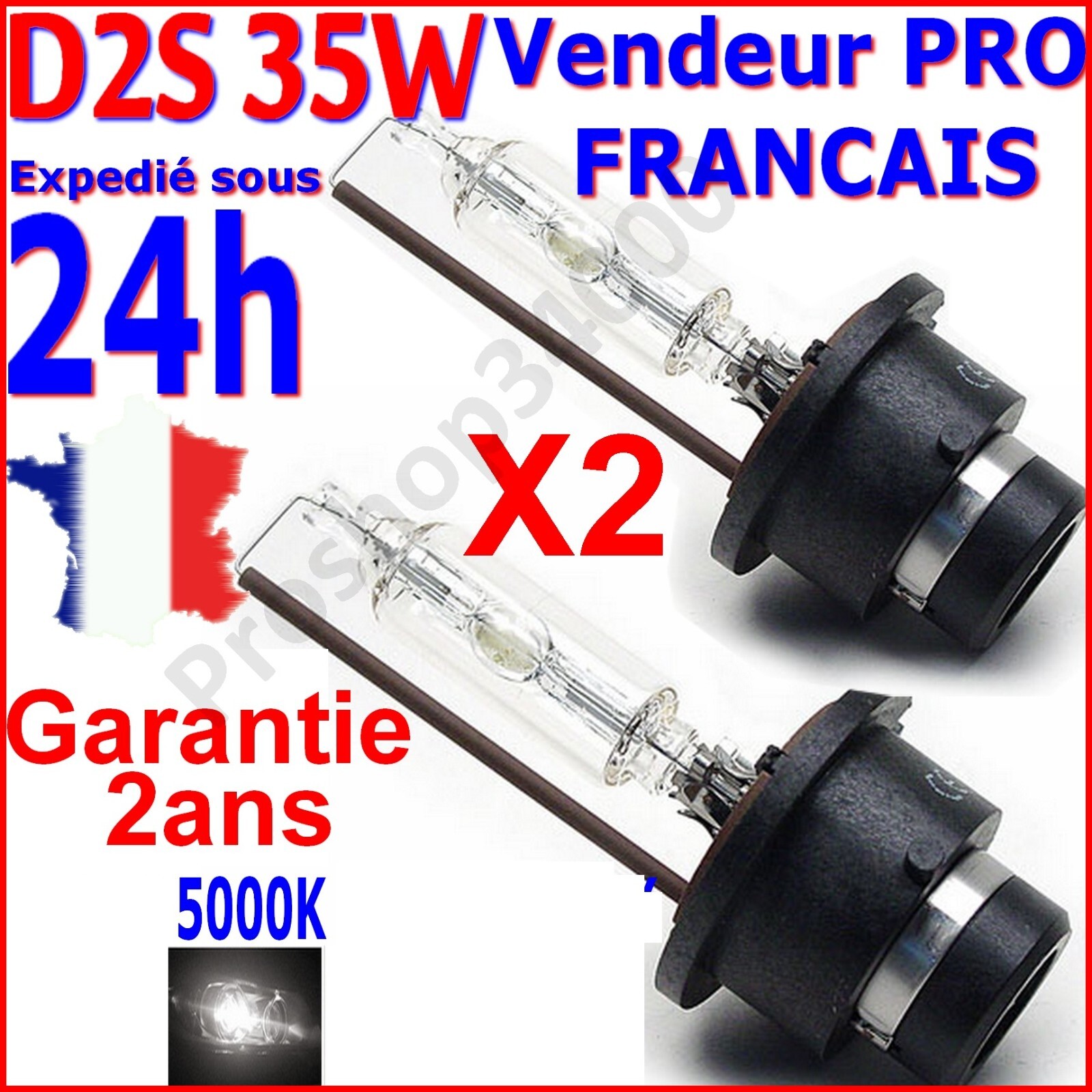 Ampoules Xénon D2S 5000K améliorant le contraste visuel des phares HID