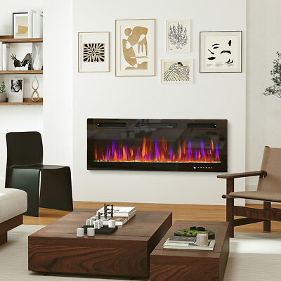HOMCOM 1500W Ultra-thin Electric Fireplace Recessed, Mounted, 50''